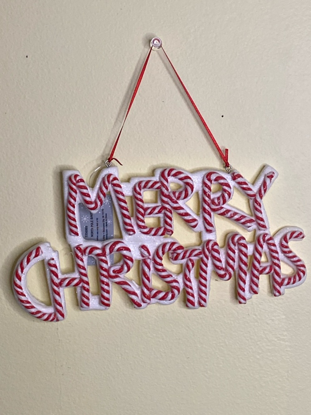 Festive 'Merry Christmas' Red and White Candy-Stripe Wall Hanger